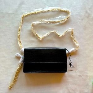 Snob Essentials Gold Chain Crossbody Wallet Clutch in Black Lizard